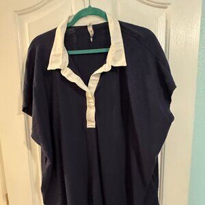Belle Isle by Torrid Navy Collared Short Sleeve Blouse Size 2